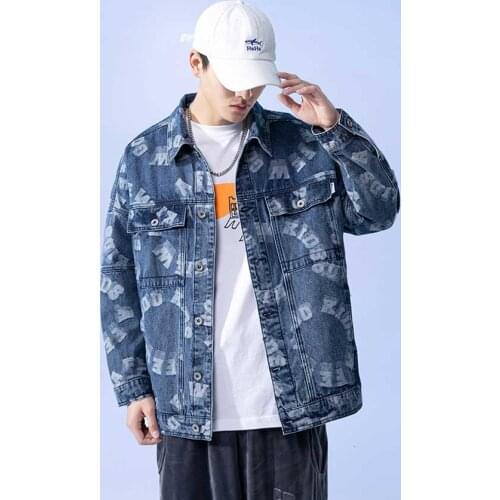 Print Denim Jackets Costs Mens Spring and Autumn New Wild HIP HOP Outerwear Loose Trendy Fashion Brand Plus Size Men Tops