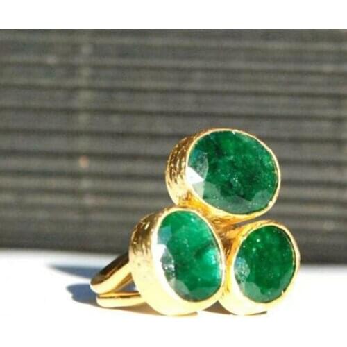 Luxury AAA Dark Green Cubic Zirconia Wedding Rings Charms Golden Metal Three Head Filled CZ Stone Rings for Women Jewelry