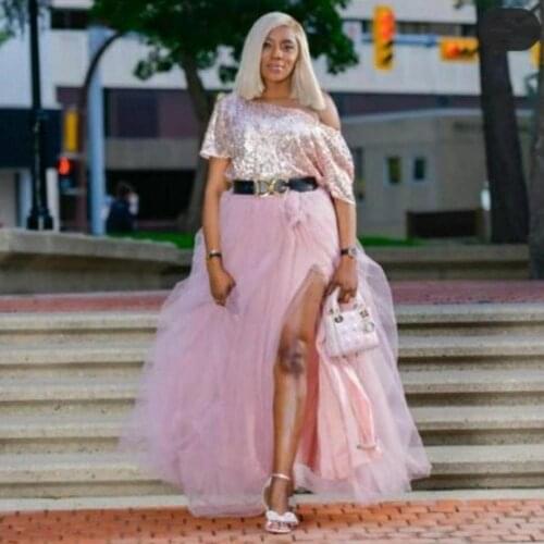 Chic Women Blouse Top Pink Custom Made Sleeves Sequin Blouses Party Wear No Skirt