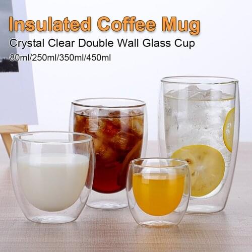 Clear Double Wall Insulated Glass Cup 80-450ml Beer Glass Espresso Cappuccino Coffee Mug Whiskey Champagne Drinkware