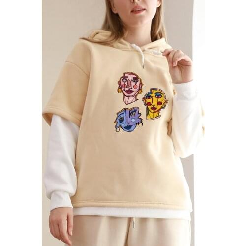 Y2k Hoodie Art Color Block Sweatshirt for Women Vintage Female Pullover Fashion Streetwear Soft Long Sleeve Plus Size Ropa Mujer