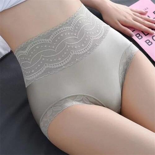 Quality Silk High Waist Panties Sexy Lace Tummy Slim Knickers Women Plus Size Underwear Cotton Seamless Health Shaping Briefs