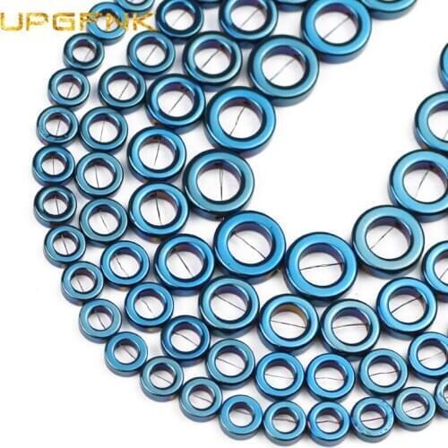 UPGFNK Natural Stone Blue Circle Shape Hematite Round Spacer Loose Beads For Jewelry Making Diy Bracelet Findings 8/10/12/14mm