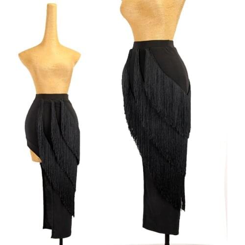 Ballroom Skirt Adults Black Tassel Flamenco Skirt Waltz Dance Clothes Spanish Bullfight Modern Practice Performance Wear DN4887