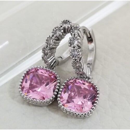 2021 New Luxury Silver Pink Color Princess 925 Sterling Silver Earings For Women Lady Anniversary Gift Jewelry Wholesale E5610