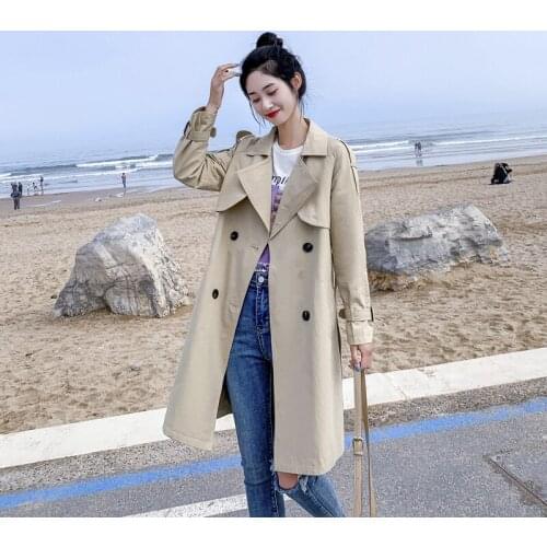 Women Casual Long Trench Coat With Sashes Double Breasted Womens Windbreaker 2021 Chic Office Coat Ladies Outerwear
