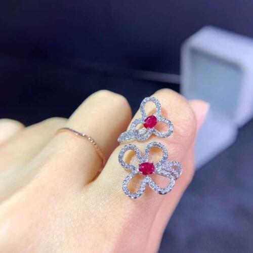 Luxurious Opening big bowknot flower S925 silver natural red ruby ring natural gemstone ring woman wedding party gift jewelry