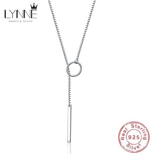 Hot Sale Fashion 925 Sterling Silver Long Tube Collarbone Necklace Round&Heart&Triangle Pendant Necklaces For Women Jewelry Gift