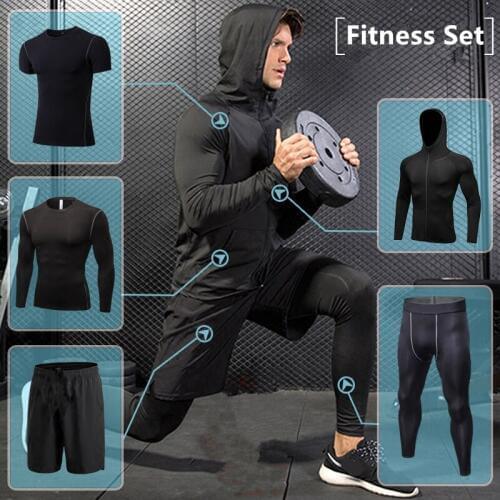 Winter 5PCS Sport Suits Mens Running Compression Set Outdoor Basketball Tights Gym Fitness Sportswear Jogging Clothes Tracksuit