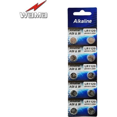 10pcs/lot Wama AG8 1.5V Alkaline Button Cell Batteries LR55 LR191 LR1120 381 Disposable Watch Coin Battery