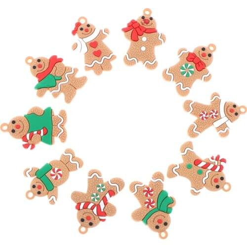 10pcs Traditional Gingerbread Man Doll Hanging Charms Christmas Tree Ornament