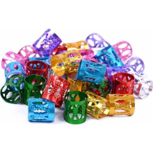 100 Pcs/Lot Mixed Dreadlock Beads Adjustable Hair Braids Cuff Clip 8MM Hole Micro Ring Beads,7 Colors Optional