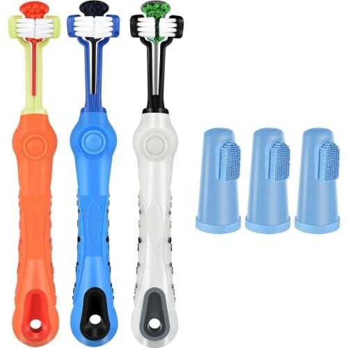 3PCS Pet Toothbrush Set Multi-angle Cleaning Toothbrush Cat And Dog Toothbrush Soft Bristles Dental Care