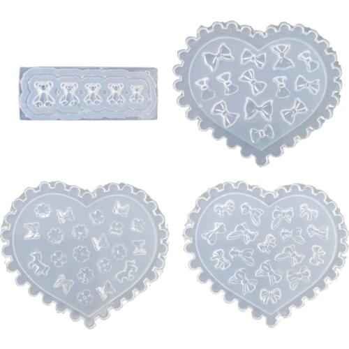 4Pcs Silicone Jewelry Mold Flower Bowtie Bear Resin Mold Epoxy Resin Casting Mold DIY Nail Art Craft Jewelry Tools Kit