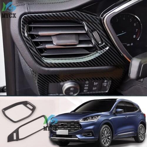 For Ford Kuga Escape 2020 2021 Carbon Fiber Interior Accessories Car Styling Air Conditioning Cover Trim AC Outlet Frame LHD