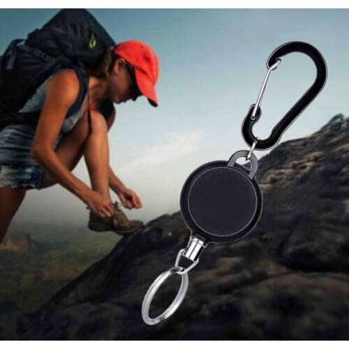 5PCS Keychain Simple Strong Carabiner Shape Keychain Climbing Hook Key Chain Rings High Elasticity Retractable Steel Wire Rope