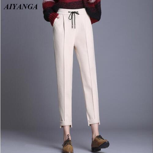 New Woolen Pants Women 2018 Warm Trousers For Women Elastic Waist Harem Pants High Waist Fashion Autumn Winter Trousers Female