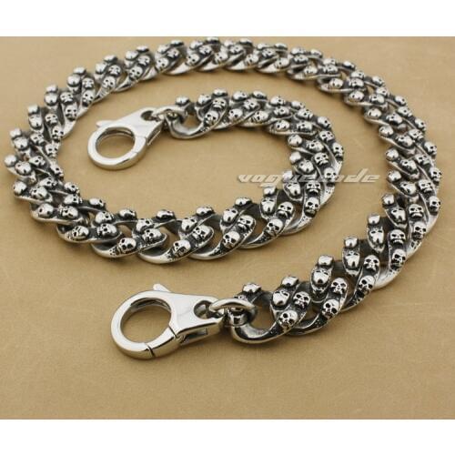 16" ~ 36" Hand Bone Corss Skulls 316L Stainless Steel Mens Wallet Chain 5Q012WC_#24"