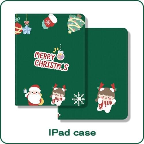For ipad mini12345 7.9 air123 2017 2018 9.7 2019 10.2 11 2018 2020 Leather Christmas cute cartoon with pen slot protective cover