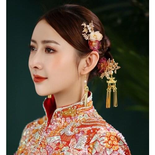 Xiu He Headdress Bride Xiu He Dress Ancient Wedding Chinese Style Wedding Big Air Su FengGuan Hairpin Beaded Hair Woman