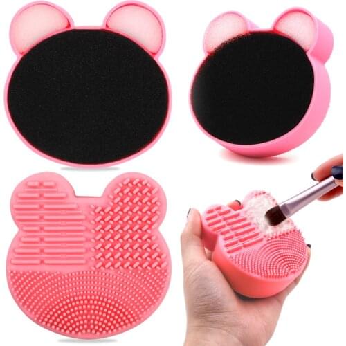 Makeup Brush Cleaner Pad Bear/ Heart Cleaning Mat Foundation Cosmetic Eyeshadow Brushes Dry&Wet Washing Box Scrubber Board Tools