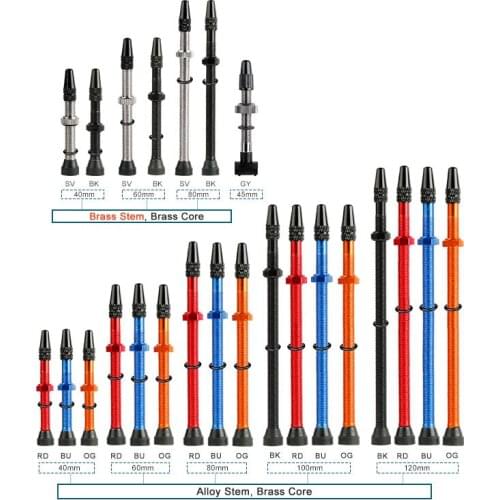 2PCS Bicycle Tubeless Tire Presta Valve Brass Core Optional Brass Alloy Stem 40/60/80/100/120mm Alloy Cap Tool Tubeless valve