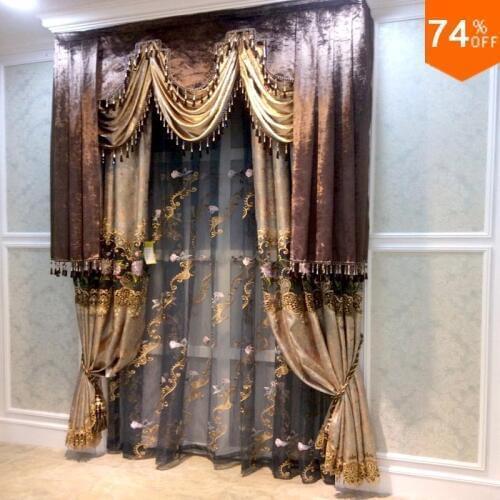 Brown Valance Beige Golden Flowers curtains Dinning Room curtain Classic Design Kitchen Rooms Elegant Bedroom curtain curtains