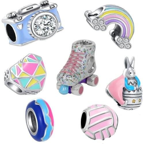 Hot sale 100% 925 Sterling Silver Rainbow Skates Camera Charm Fit Original Pandora Bracelet Making DIY Fashion Jewelry For Women