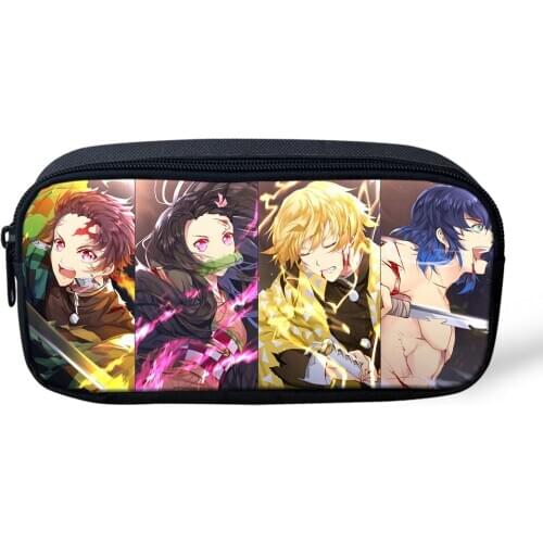 HALYUNASC Fashion Kids Pencil Bag Demon-Slayer-Kimetsu-no-Yaiba-Pattern Travel Make-up Bags Cartoon Anime Students Mini Pen Bags