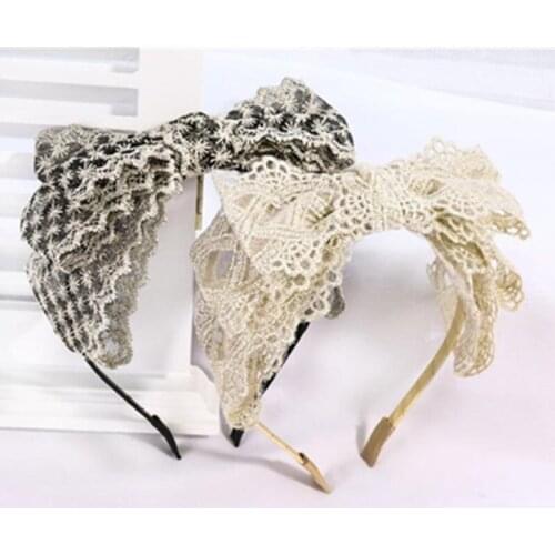 Multi-layers Bow Knot Lace Hairband for Women Korean Large Bow Head Band Ladies Headdress Embroidery Lace Hair Bow Band