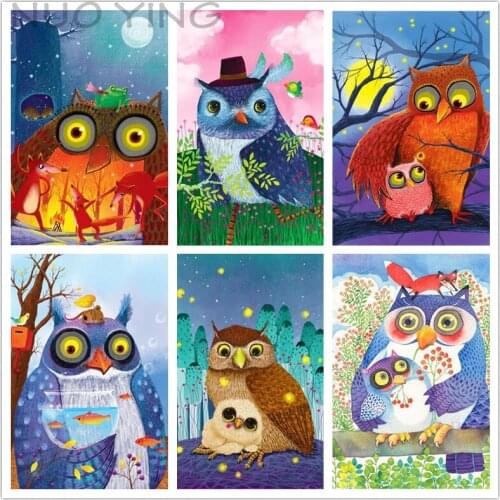New 5D Landscape Animal Owl Cross Stitch Decorative Painting Mosaic Set Kit Modern Simple Diamond Sticker