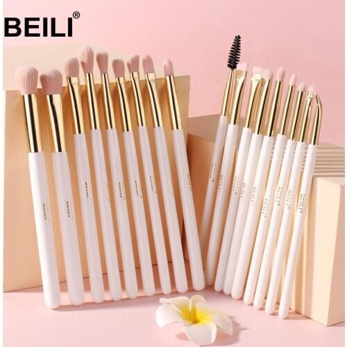 BEILI Makeup Brush Set Professional brochas maquillaje Eyeshadow Blending Eyebrow Lash Lip Pearl White Gold Eye Make up Brushes