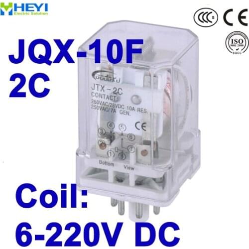 Silver alloy contacts Coil voltage 6V-220V DC JQX-10F 2C General Purpose Relay