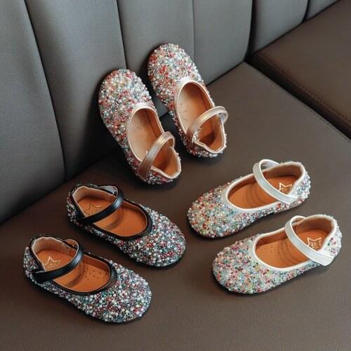 2021 new childrens leather shoes girls sequined crystal princess childrens show flower girl shoes