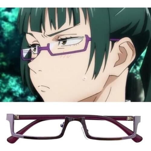 Anime Jujutsu Kaisen Maki Zenin Glasses Purple Half Frame Eyeglasses Maki Zen’in Cosplay Costume Props Without Lens