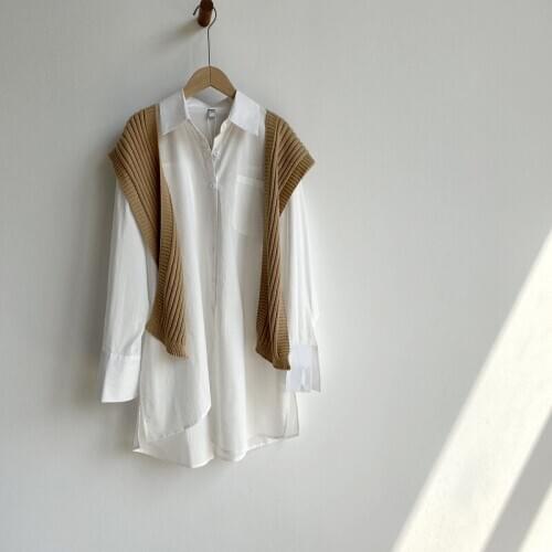 Original niche irregular solid color long-sleeved shirt shirt womens long section