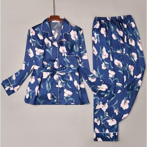 Autumn Winter Pajamas Sets Women Thin Casual Three Piece Suit Ice Silk Pyjamas Cardigan Long Sleeved Trousers Sleepwear Homewear