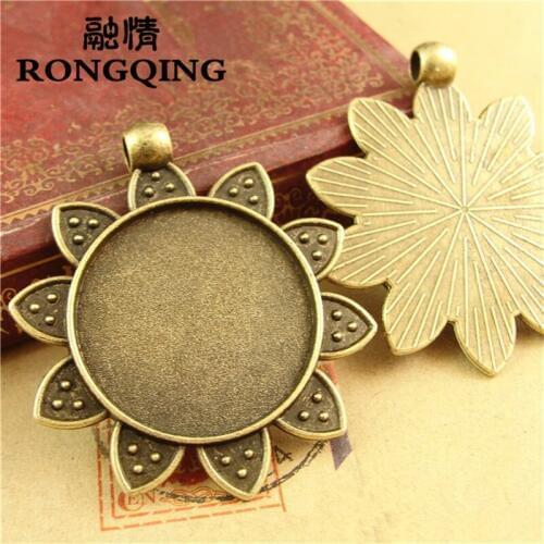 RONGQING Trendy Antique Bronze 25mm Flower Cabochon Base 20pcs/lot Sunflower Cameo Bases for Jewelry Making