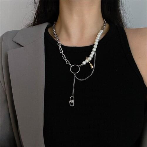 Origin Summer Luxury Asymmetric Chains Necklaces for Women Round Pearl Beads Toggle Clasp Circle Tassel Choker Necklace Gifts