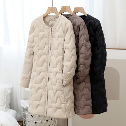 Plus Size 3XL Autumn Winter Women Long Coat Slim O Neck Ultra Light White Duck Down Coat Parka Female Lightweight Casual Jacket