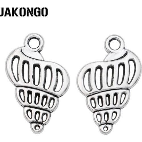 JAKONGO Antique Silver Plated Conch Charms for Jewelry Making Marine Life Pendant for DIY Bracelet Accessories 20*12mm 20pcs/lot