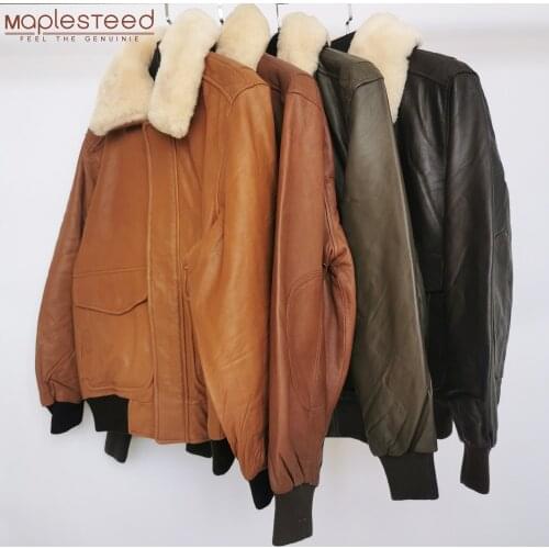 Clearance Sale!!! 100% Sheepskin Soft Men Leather Jacket Quilted Flight Jacket Men Skin Coat Collar Removable Early Winter M176
