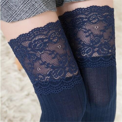 Sexy Lace Stockings Warm Thigh High Women Cute Black Knee Long Socks For Ladies Girls Stockings