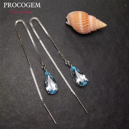Natural Blue Topaz Drop Earrings for Women Party 6x12mm High quality Genuine gemstones Fine jewelry 925 Sterling Silver #404