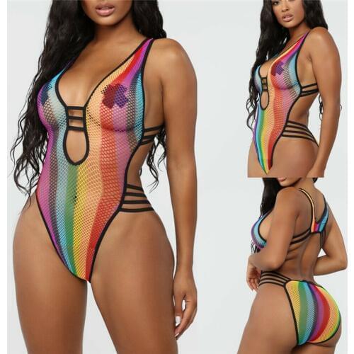 Fishnet Body Sexy Lingerie Backless Rainbow Color Lingerie Sexy Hot Erotic Bodysuit Mesh Underwear Leotard Thong Top Babydoll