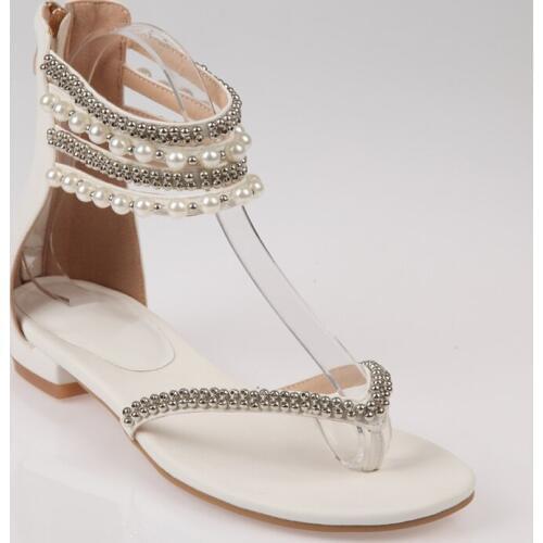 Discount Crystal Stick Flip-flop Shoes Women Summer Beach Wear Flats Sandal Shoes Clip-toe Rhinestone Gladiator Flats Sandals