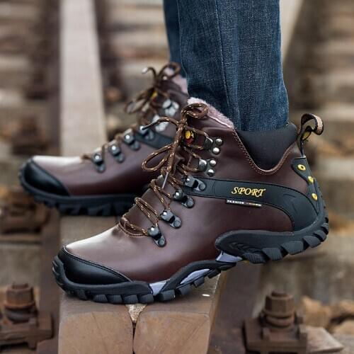Genuine Leather Trekking Shoes Men Winter Keep Warm Hiking Climbing Boots Man Sneakers Waterproof Hunting Fishing Boots Outdoor