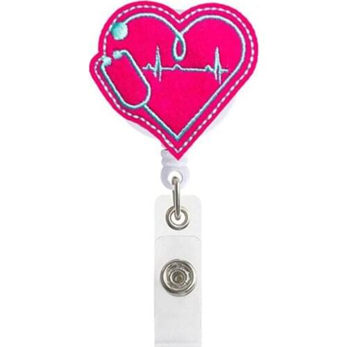 Retractable Badge Reel Nurse Exhibiton Name Card Badge Holder Cute Key Card Holder Love Heart Name Tag Id Badge Clip 3Patterns