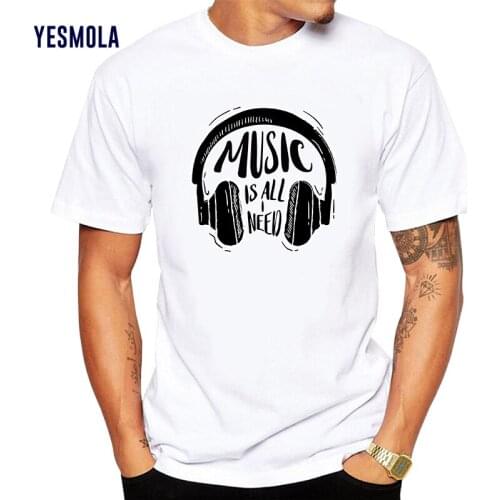 YESMOLA Cartoon Headset Design Printing T Shirt Music Men T-shirt Street Wear Quality 100% Cotton Loose Casual Short Sleeve