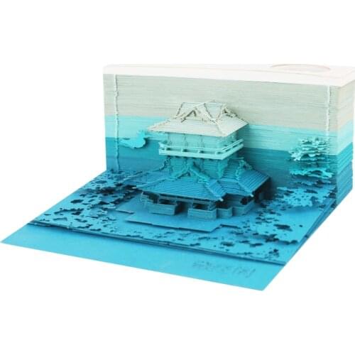 Omoshiroi Block 3D Notepad Tibetan Scripture Pavilion Paper Model Customized Journals List Note Pad Mystery Box Desk Accessories